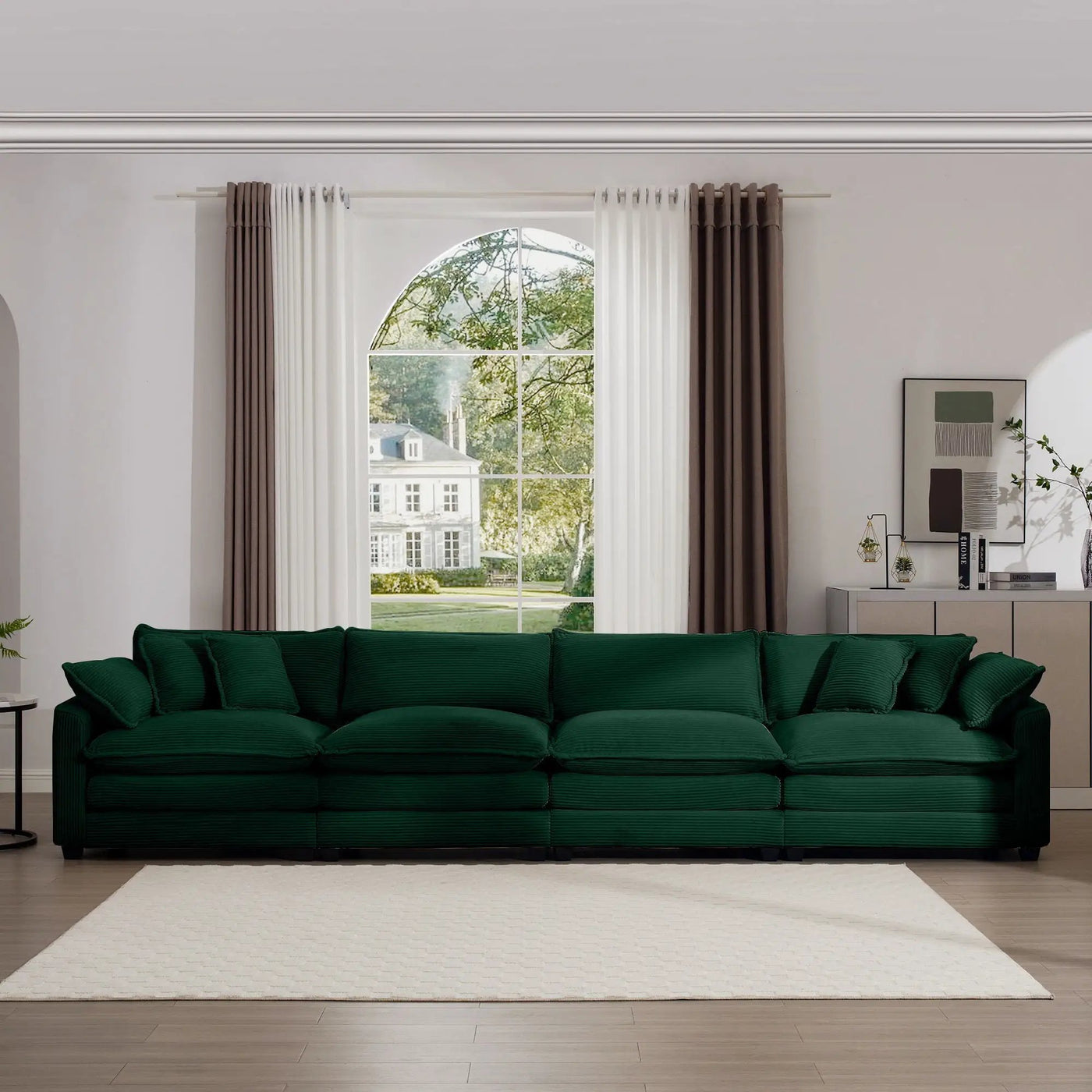 Modern Upholstered 4 Seater Fabric Sofa With Arm And Throw Pillows by HouseOfZazla