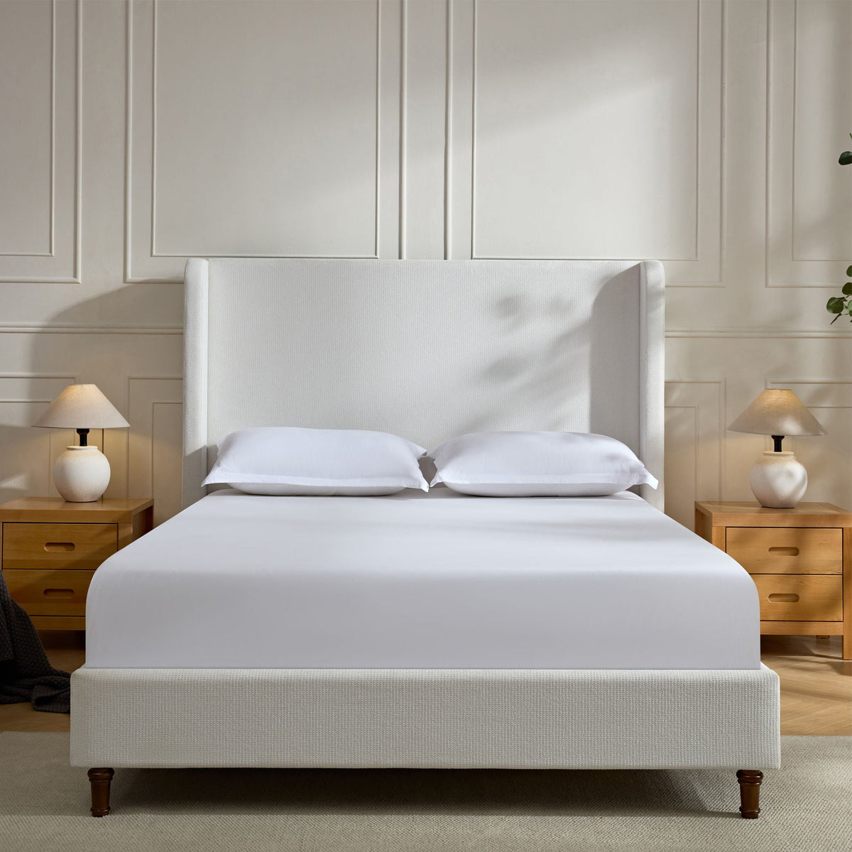 Tall Headboard Upholstered Bed with No Box Spring Needed - Cream, photo 12 of 40
