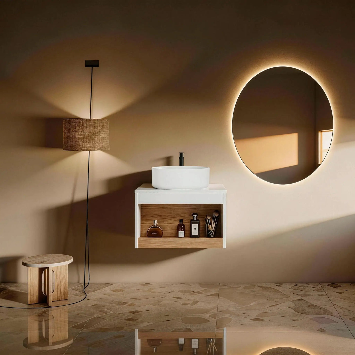 Floating Bathroom Vanity With Glossy Round Vessel Sink by HouseOfZazla