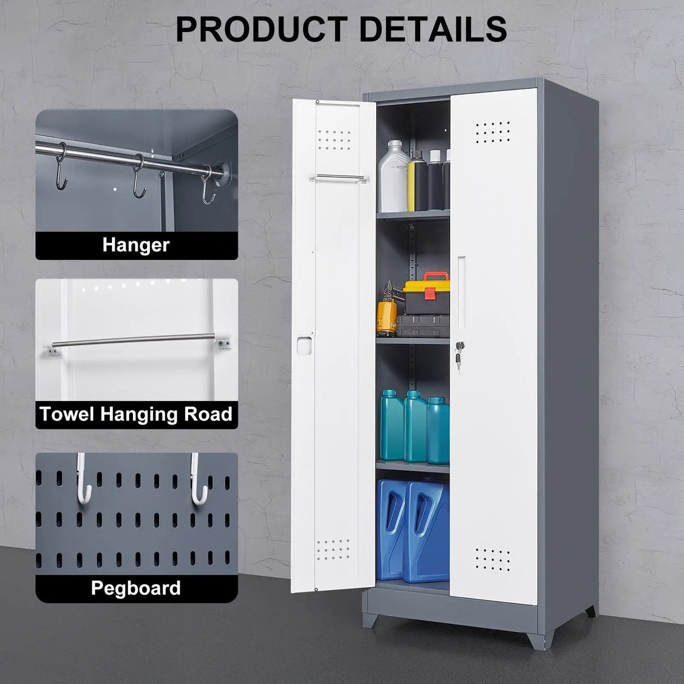 Lockers With Locking Doors, Adjustable Shelves, High Broom Tool Storage Cabinet by HouseOfZazla