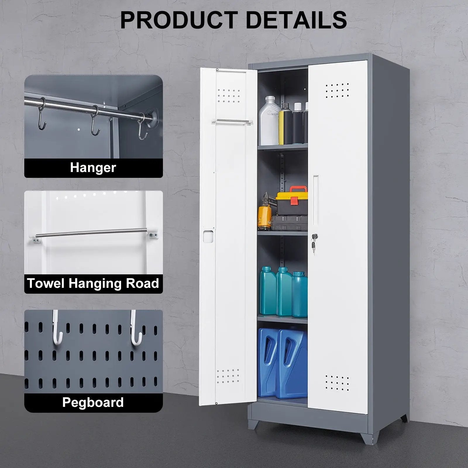Lockers With Locking Doors, Adjustable Shelves, High Broom Tool Storage Cabinet by HouseOfZazla