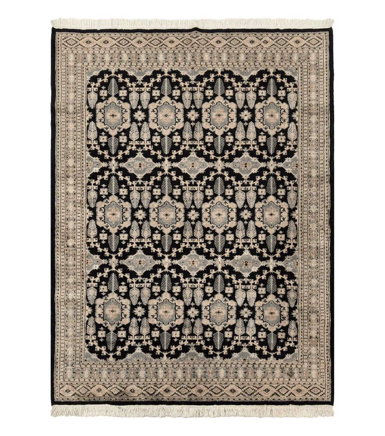 Turkoman Bokhara Rug 6x9, Pakistani Carpet, Black, Hand Knotted by Jewel Rugs