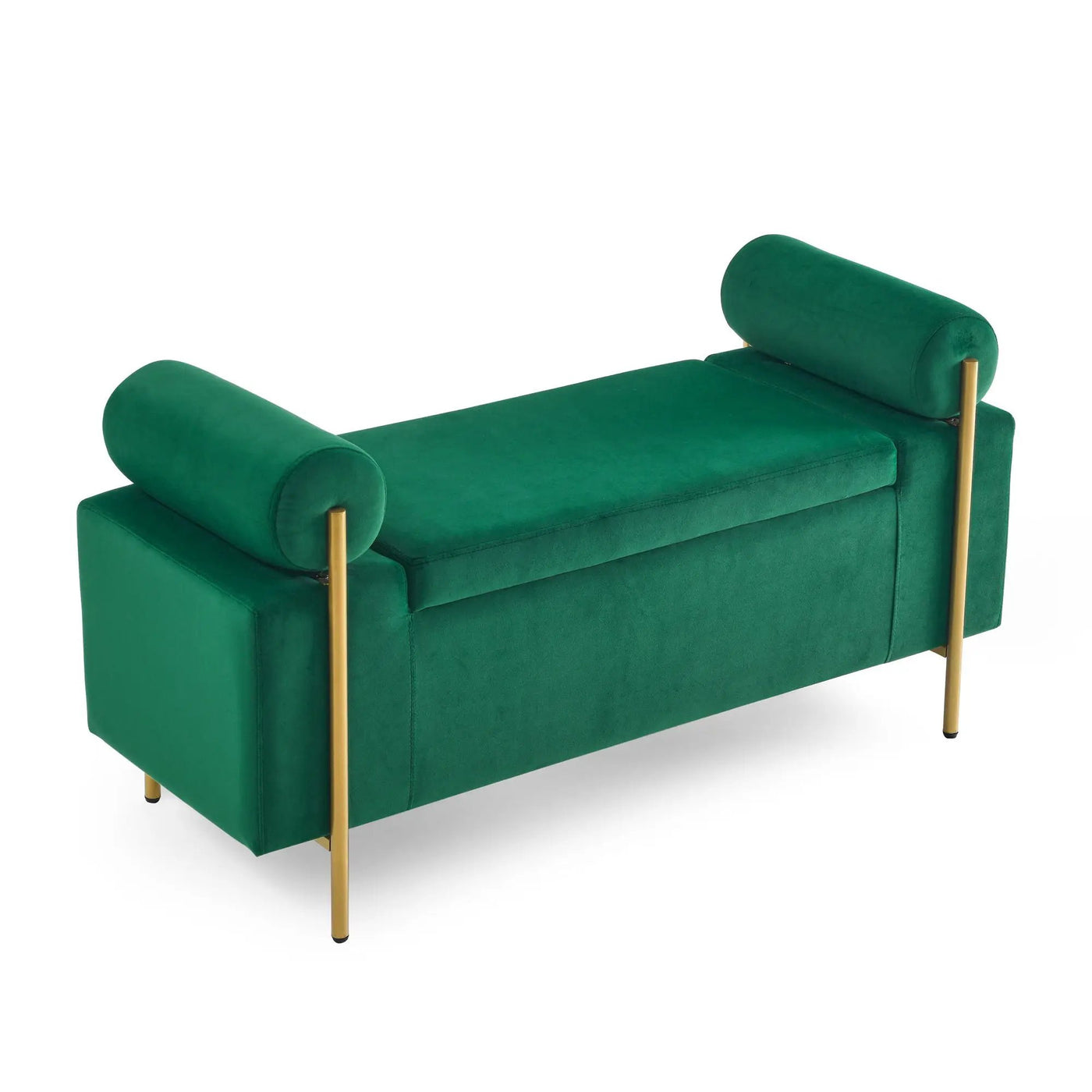 Elegant Upholstered Storage Bench With Cylindrical Arms And Iron Legs, by Unique Piece Furniture