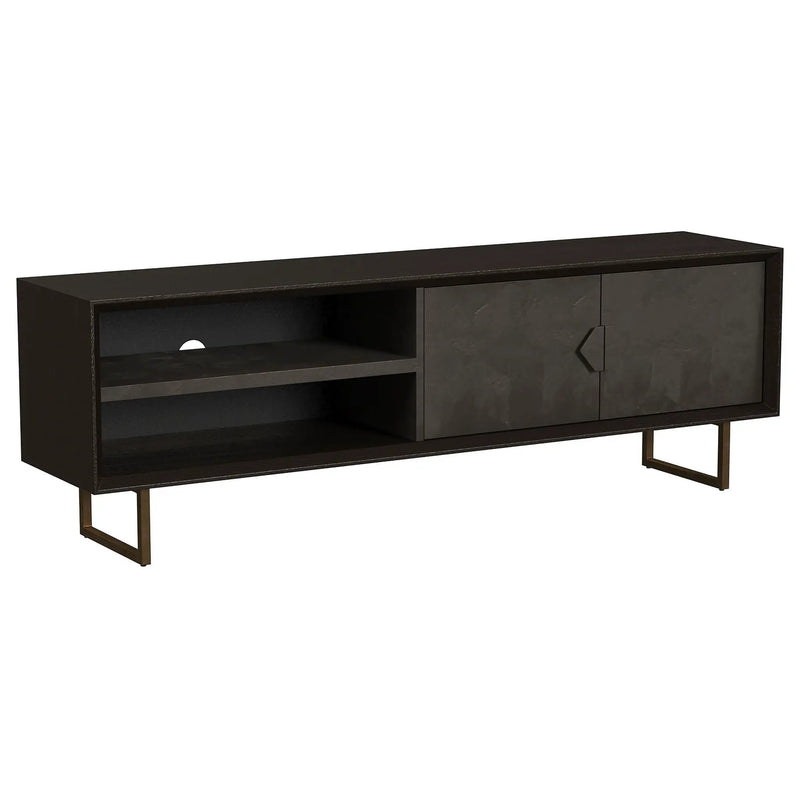 Manaya - 2 Door Stand With Open Shelving And Hidden Storage - Charcoal Black by HouseOfZazla