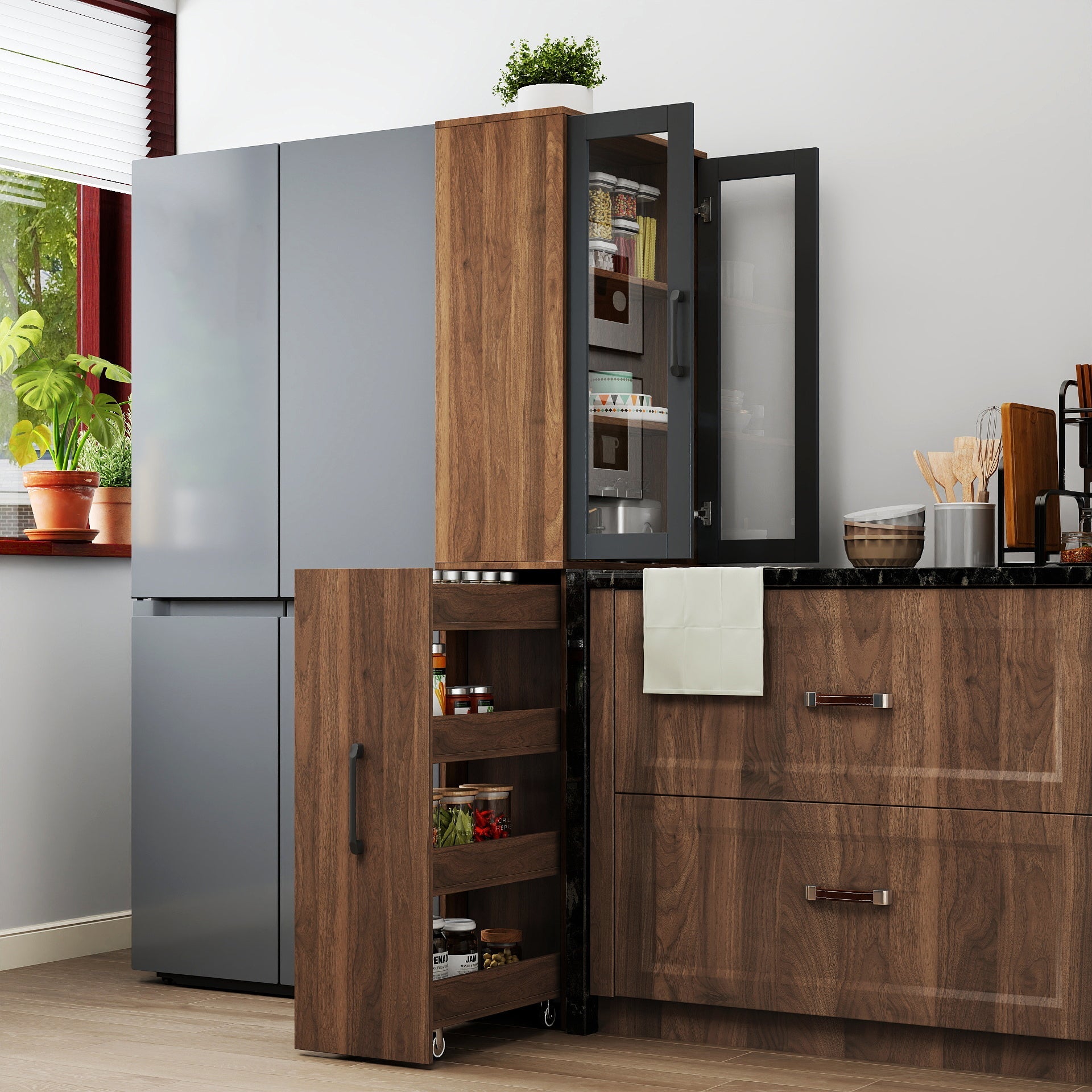 70.87" High Display Storage Cabinet with Multi-Tier Shelves and Glass Doors by HouseOfZazla