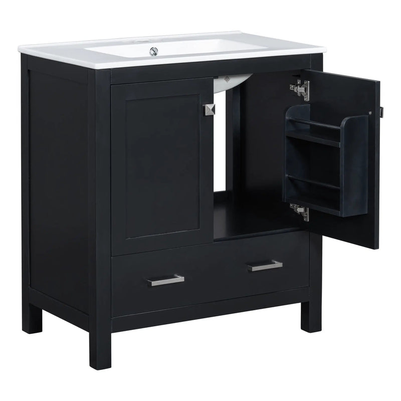 Bathroom Vanity With Single Sink, Combo Cabinet Undermount Sink, Bathroom Storage Cabinet With Two Doors And A Drawer, Soft Closing, Multifunctional Storage, Solid Wood Frame by HouseOfZazla