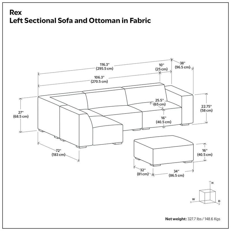 Rex - Handcrafted Sectional Sofa And Ottoman by HouseOfZazla