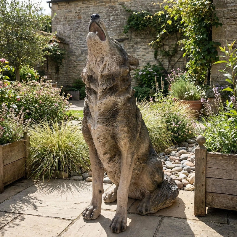 29.72" H x 17.91" L Simulated Howling Wolf Garden Statue by HouseOfZazla