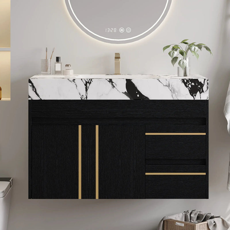 36" Floating Bathroom Vanity with Ceramic Sink and Faux Marble Top by HouseOfZazla