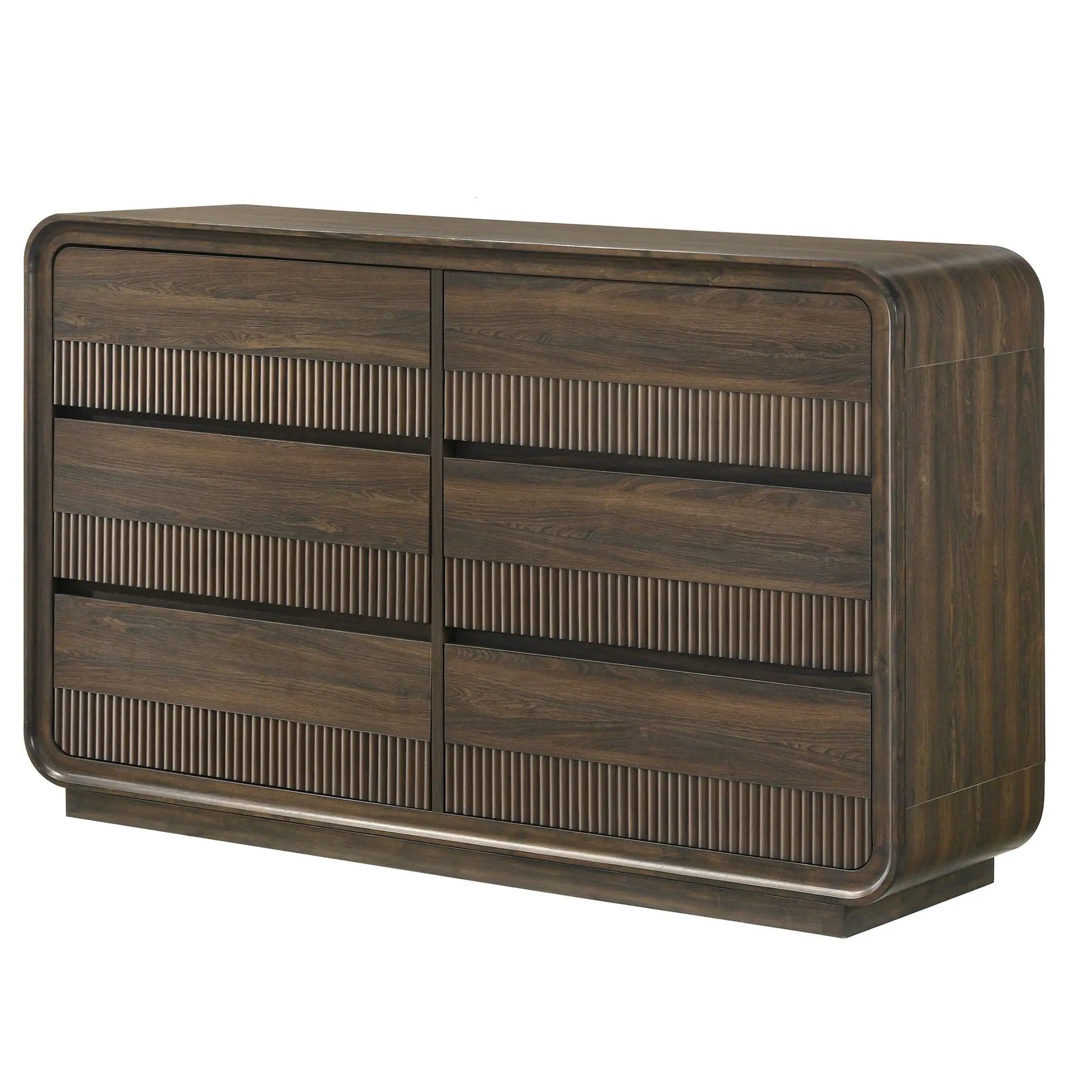 Flair Rounded Edges 1 Piece Dresser, 6 Drawer Storage Bedroom Furniture - Brown by HouseOfZazla