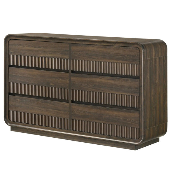 Flair Rounded Edges 1 Piece Dresser, 6 Drawer Storage Bedroom Furniture - Brown
