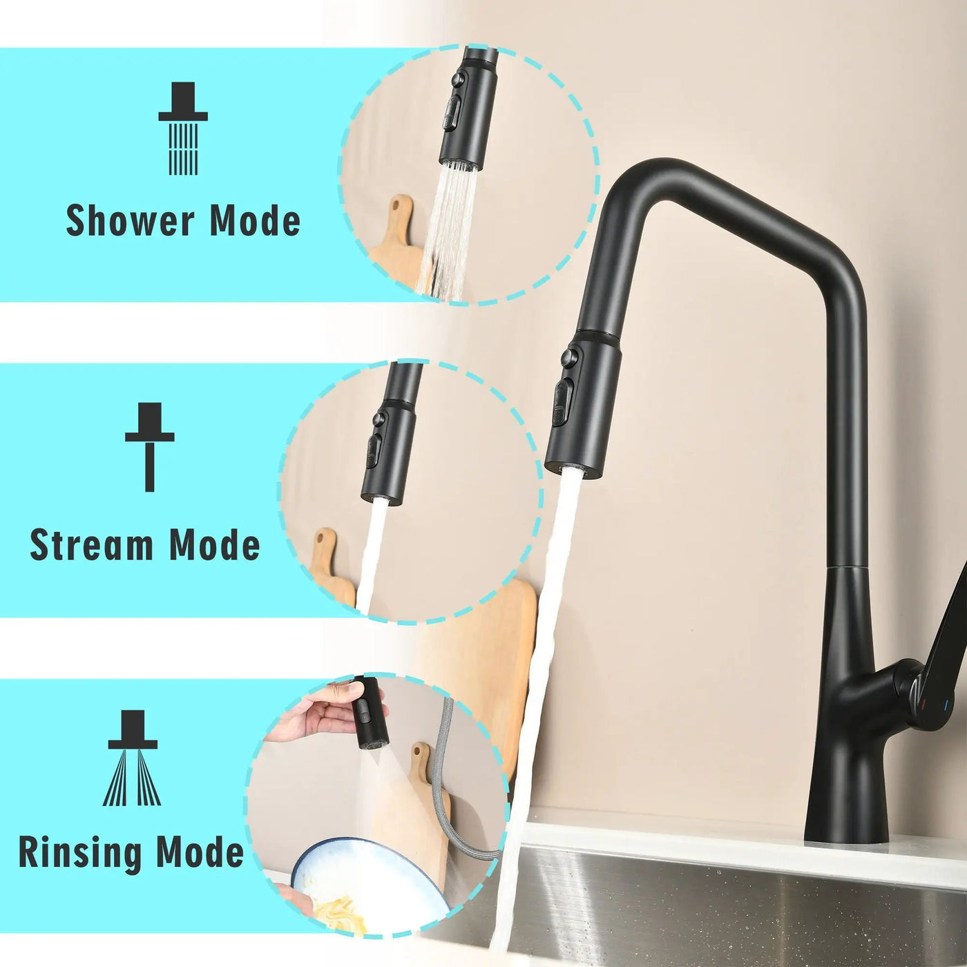 Professional Kitchen Faucet With 3 Function 360 Sprayer And 1 Touch Switching by HouseOfZazla