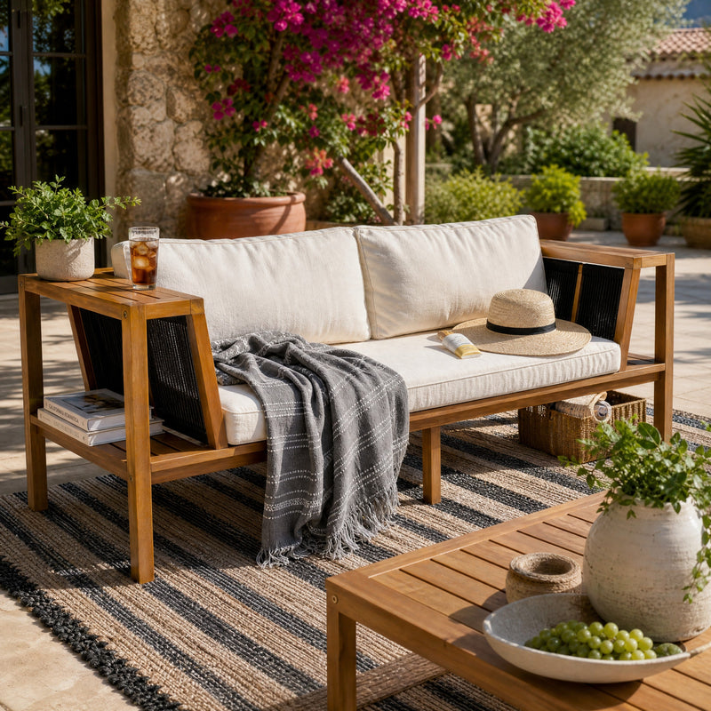 Teak Finish Acacia Wood Outdoor Daybed Sofa Set, photo 3 of 10