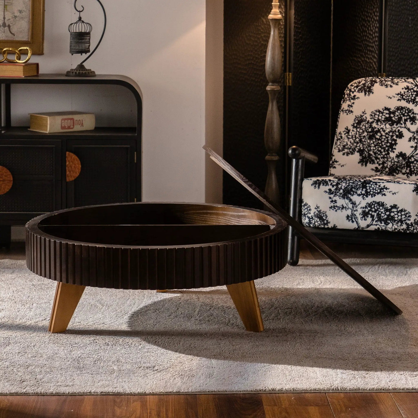 Round Retro Coffee With Solid Wood Legs by Unique Piece Furniture