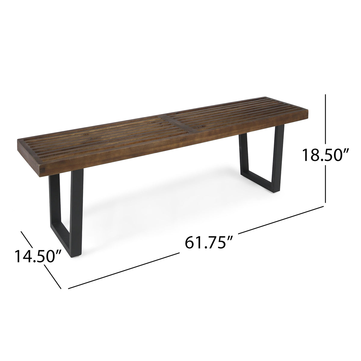 Modern Acacia Wood Patio Dining Bench with Iron Legs - Natural Wood/Iron, photo 5 of 9