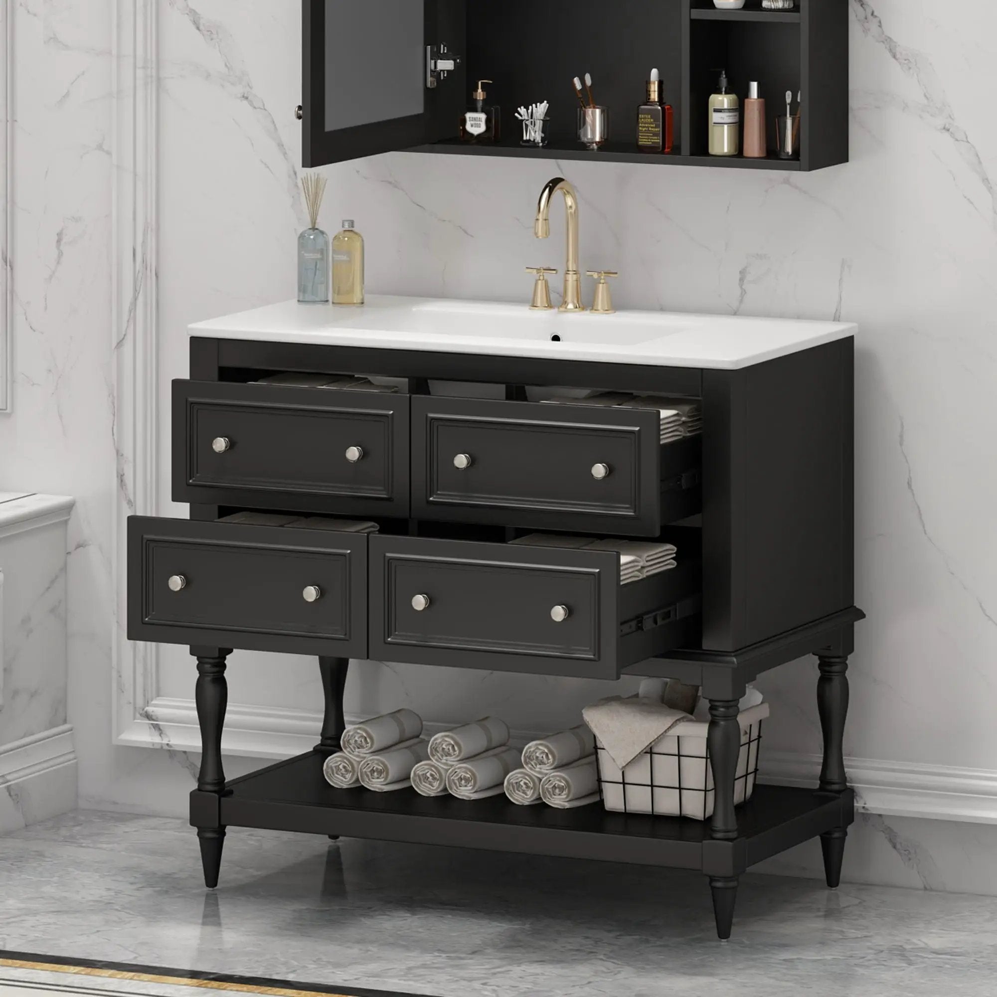 Bathroom Vanity Cabinet With Undermount Sink, 4 Drawer Set by Unique Piece Furniture