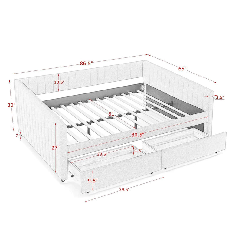 Upholstered Queen Daybed With 2 Drawers by Unique Piece Furniture