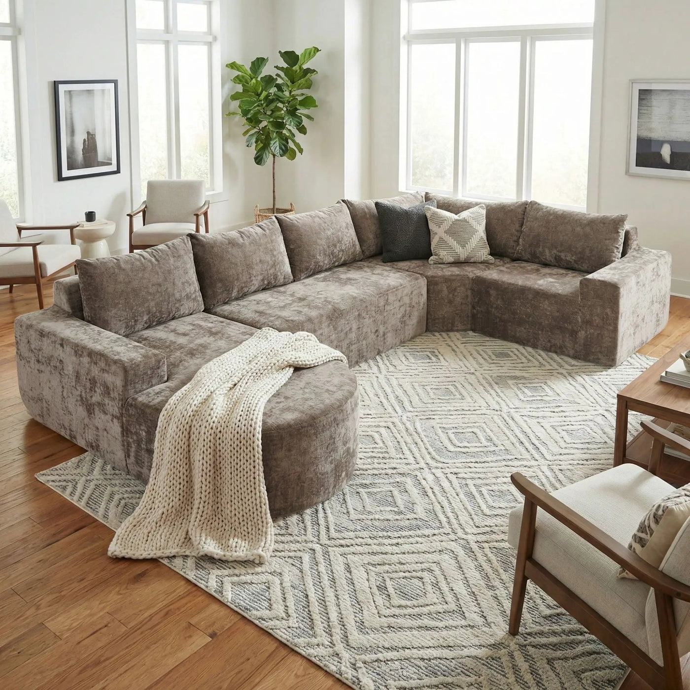 Modular Cloud Sectional Sofa Set, U-Shaped Upholstered Couch With Deep Seat by HouseOfZazla