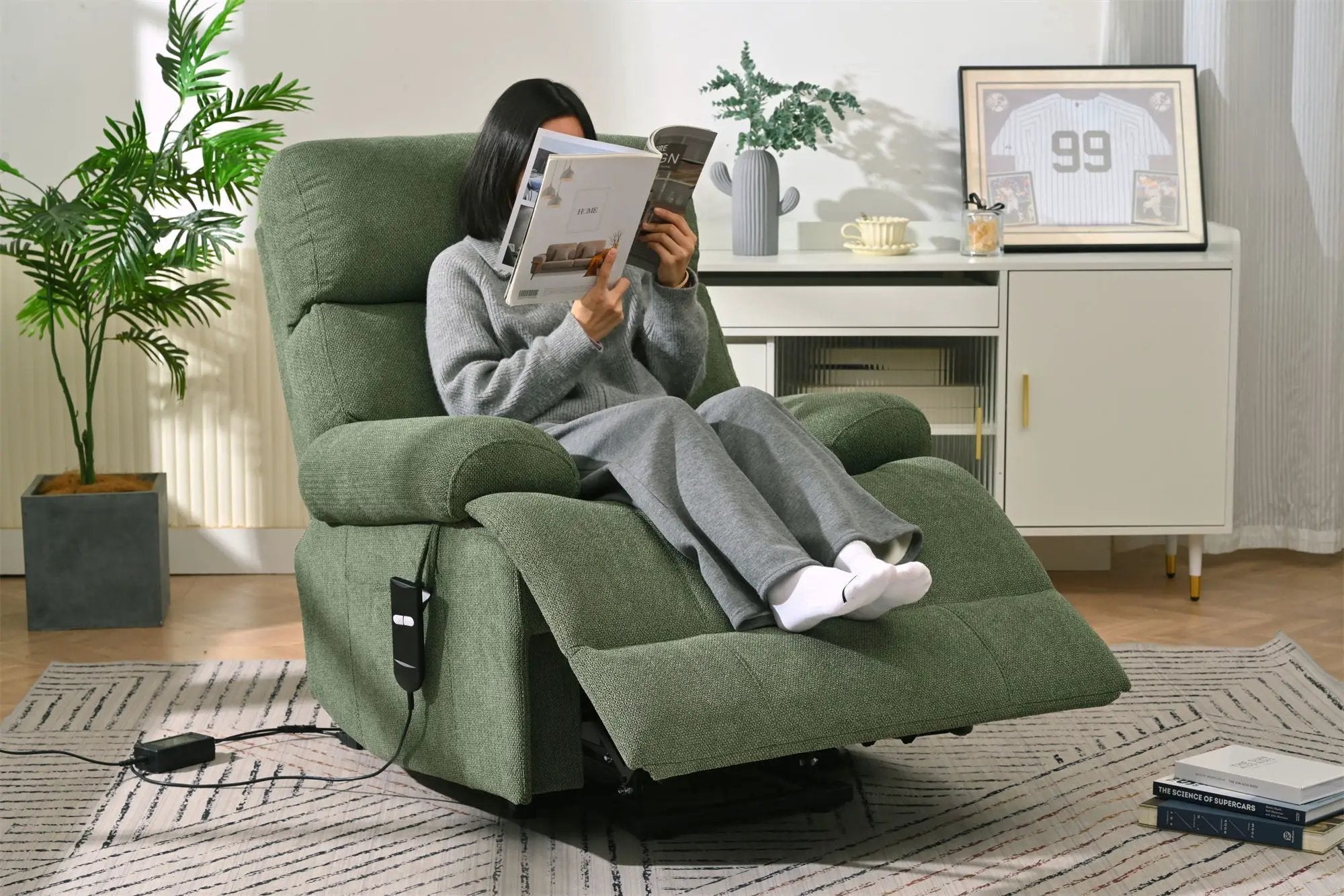Oversized Power Lift Recliner Chai With Remote Control, Side Pocket, Spacious Seat by HouseOfZazla