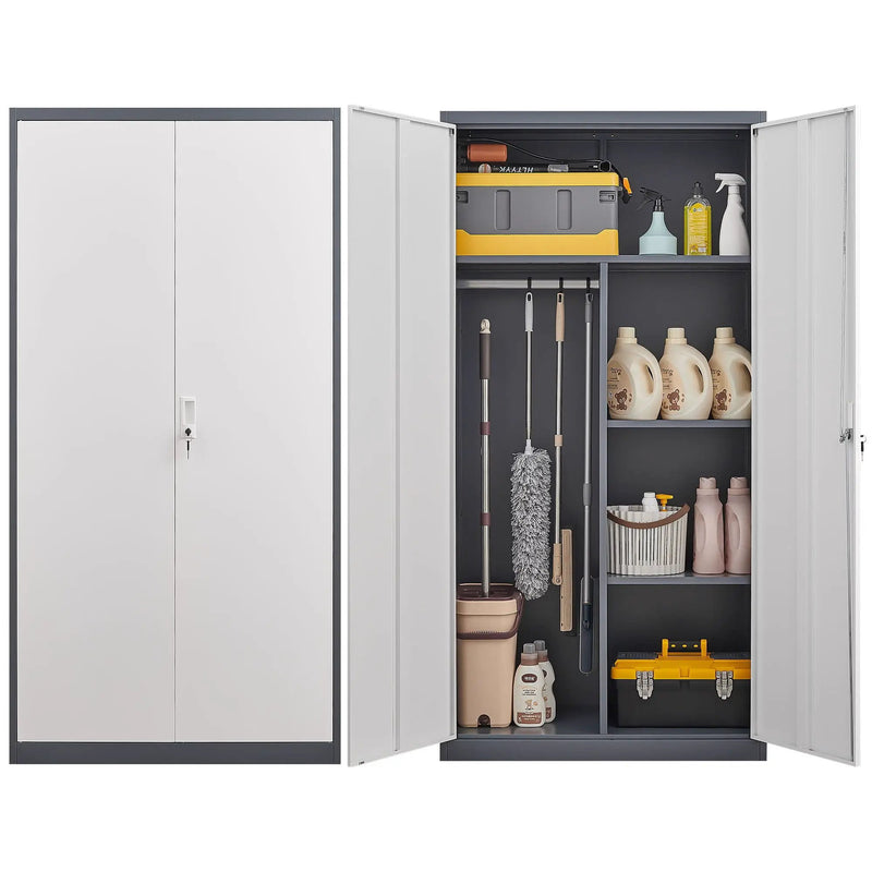 Wardrobe With Hanging Rod And Compartments, Lockable Closet With Locks & Keys For Bedroom - Gray by HouseOfZazla