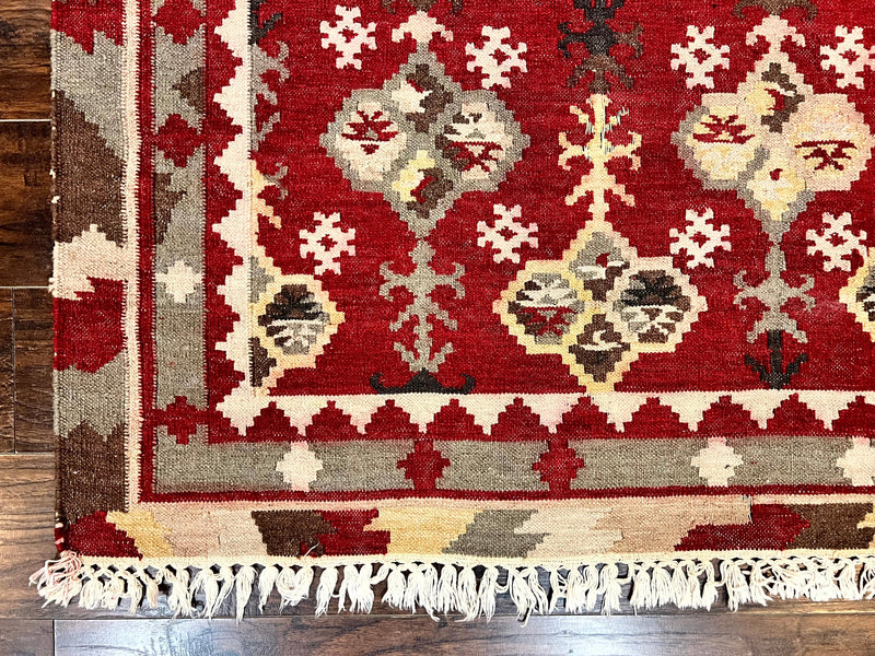Indian Kilim Rug 6x6, Square Kilim Flatweave Carpet, Vintage Handmade Wool Rug, Red by Jewel Rugs
