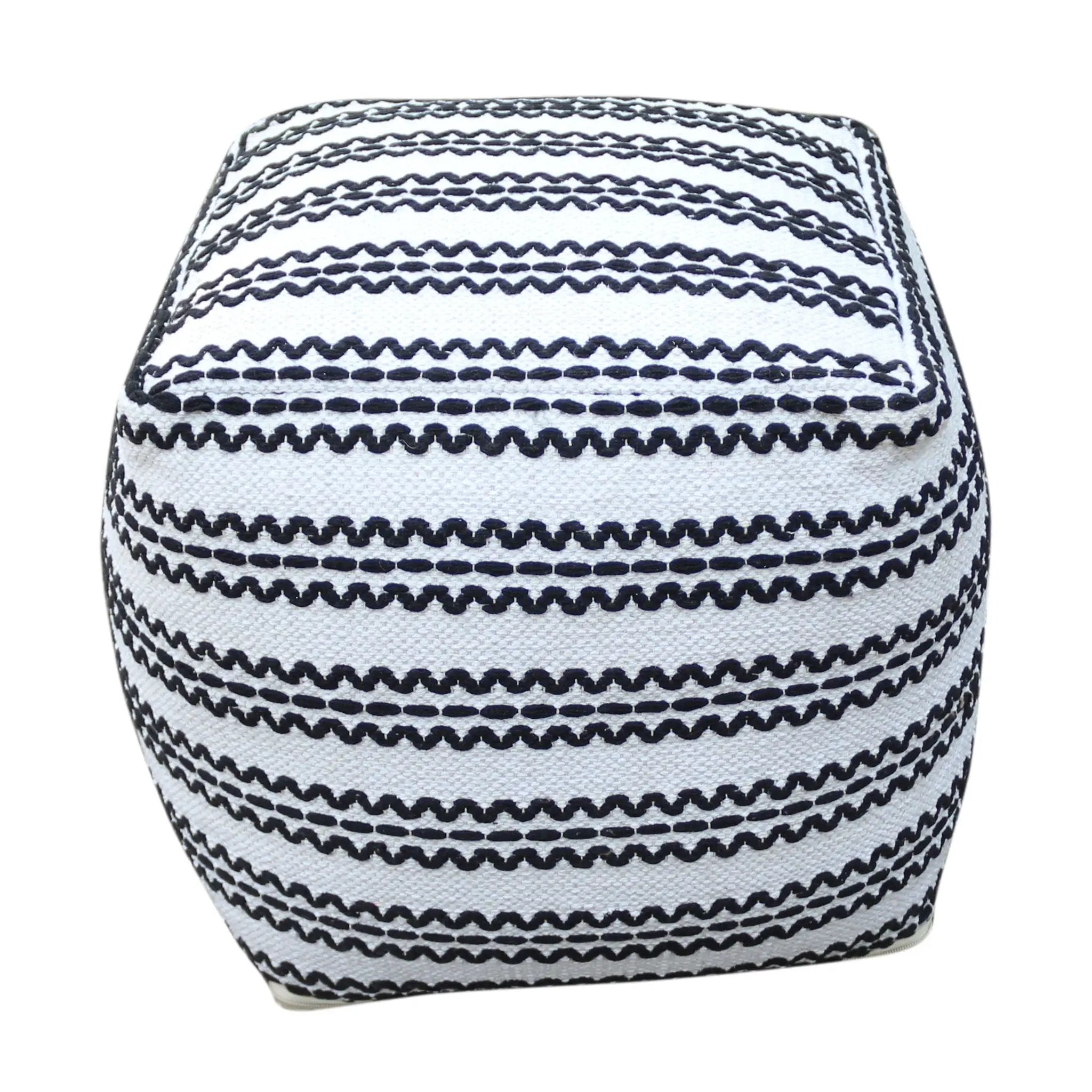 Lani - Handcrafted Fabric Pouf, Durable Cotton Square - Natural / Black by Unique Piece Furniture