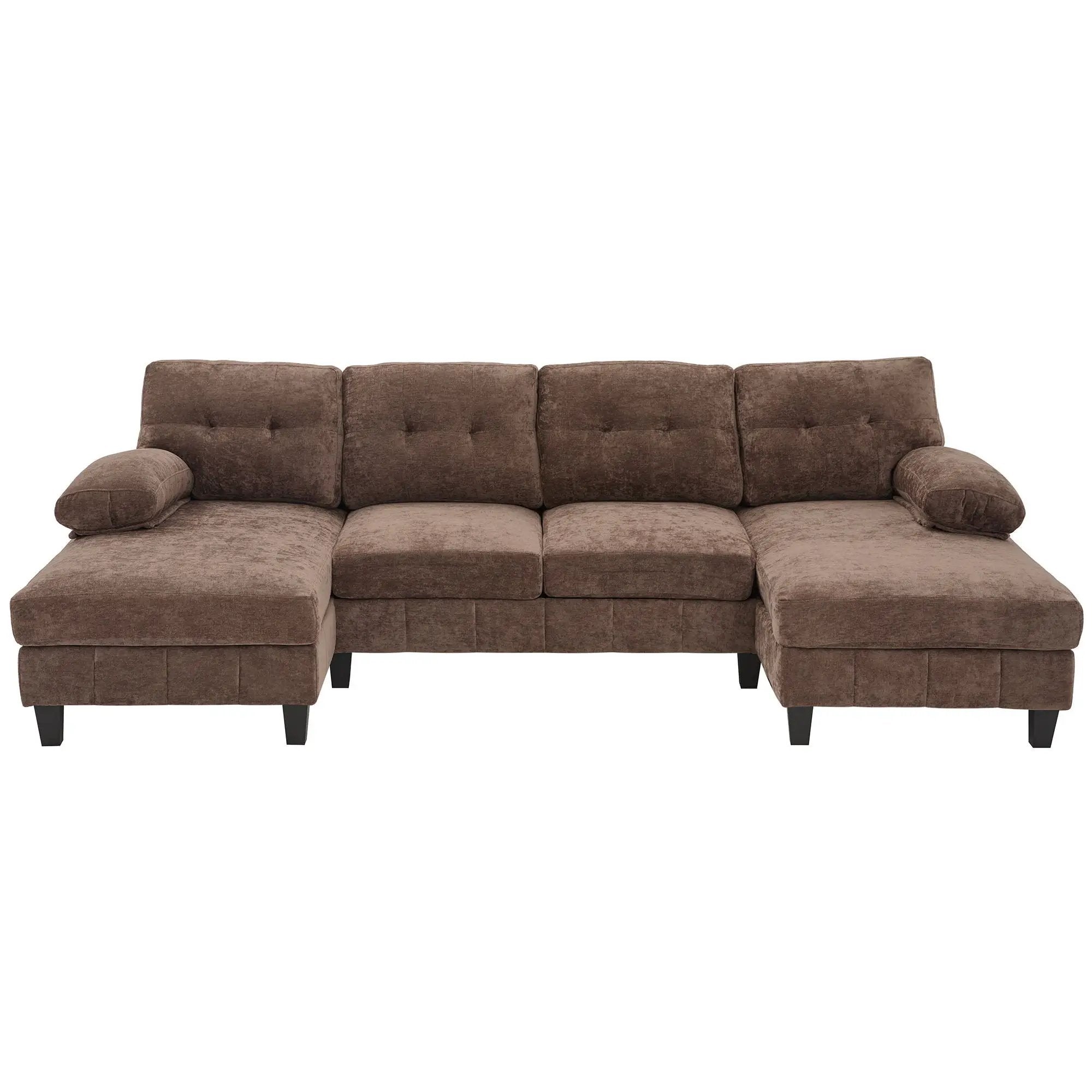 U-Shaped Sectional Sofa 103.5" Fabric Couch With Dual Chaise Lounges, Storage Pockets, Armrest Pillows by Unique Piece Furniture