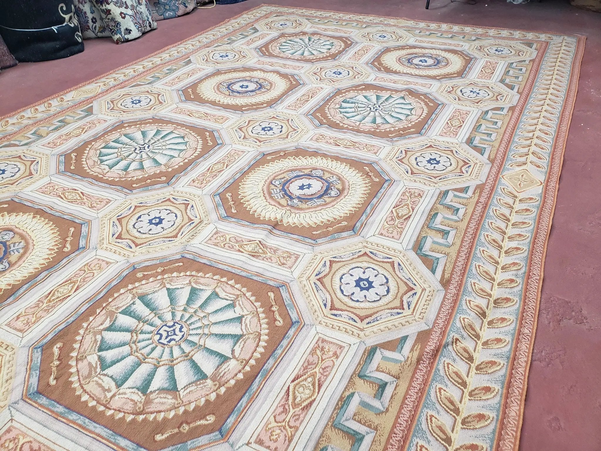 New Chinese Needlepoint Rug 8x14 - 9x14, French European Panel Design, Elegant Dining Room Rug, Flatweave Hand Woven Carpet, Handmade, Wool by Jewel Rugs