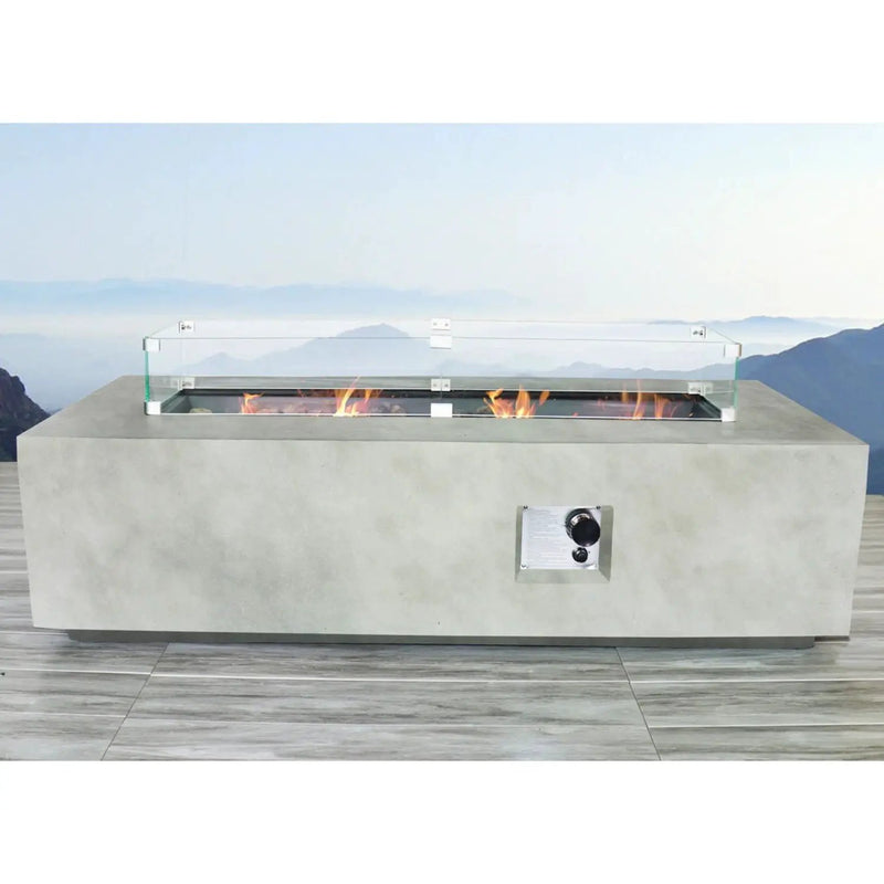 Rectangular Propane Fire Pit Table With Fiber Reinforcement And Adjustable Flame Control - Gray by Unique Piece Furniture
