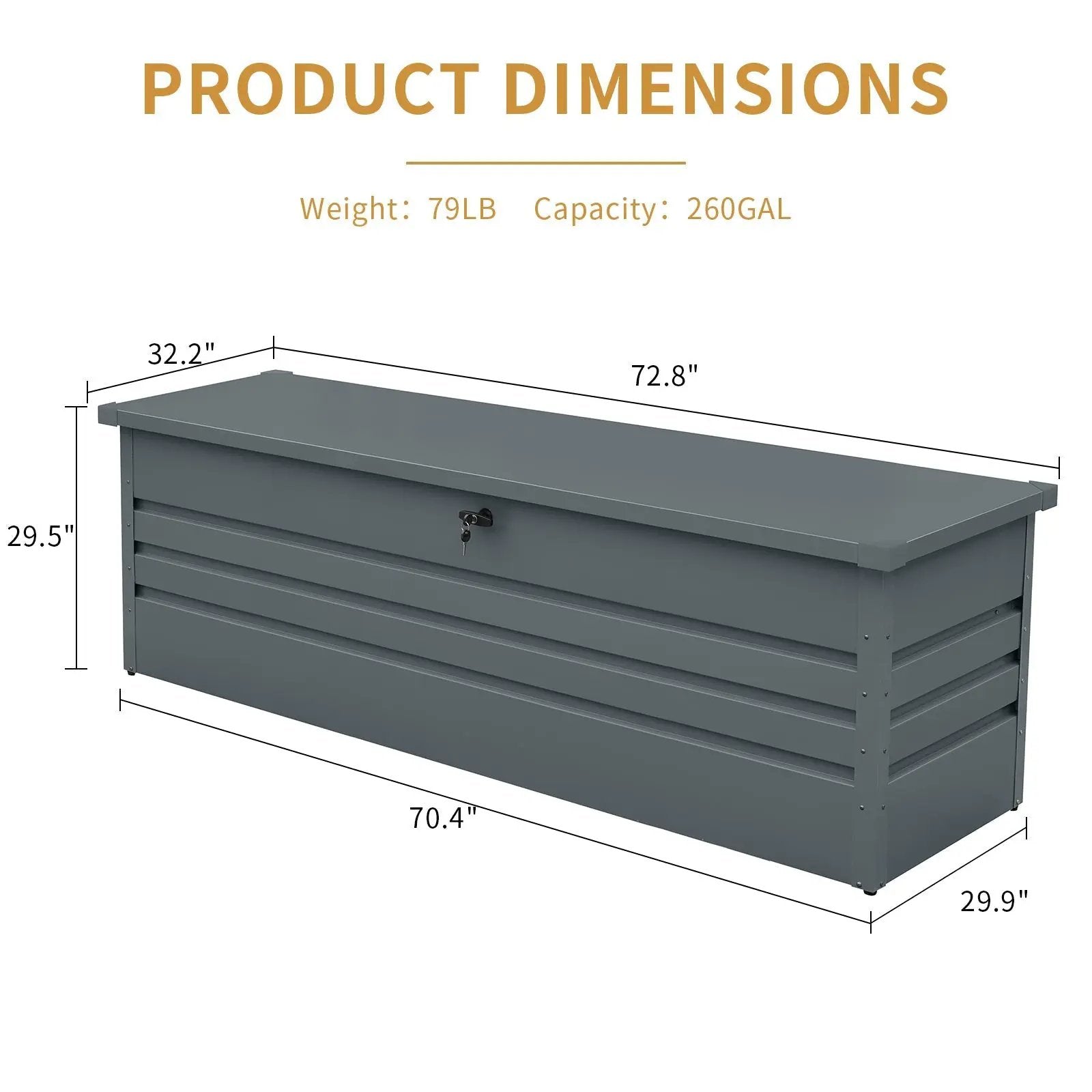 260 Gallon Metal Outdoor Deck Box Waterproof