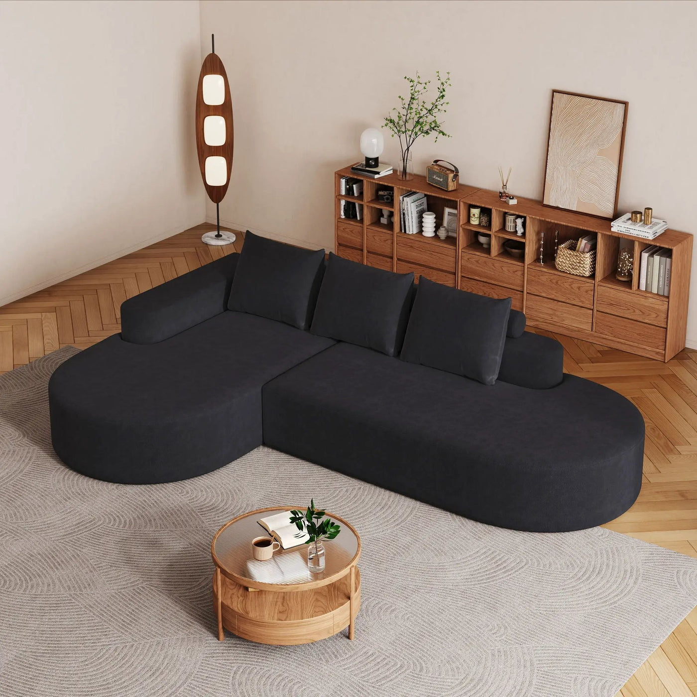 Modern Curved Sofa, L-Shaped Modular Sectional Set With 3 Pillows by HouseOfZazla
