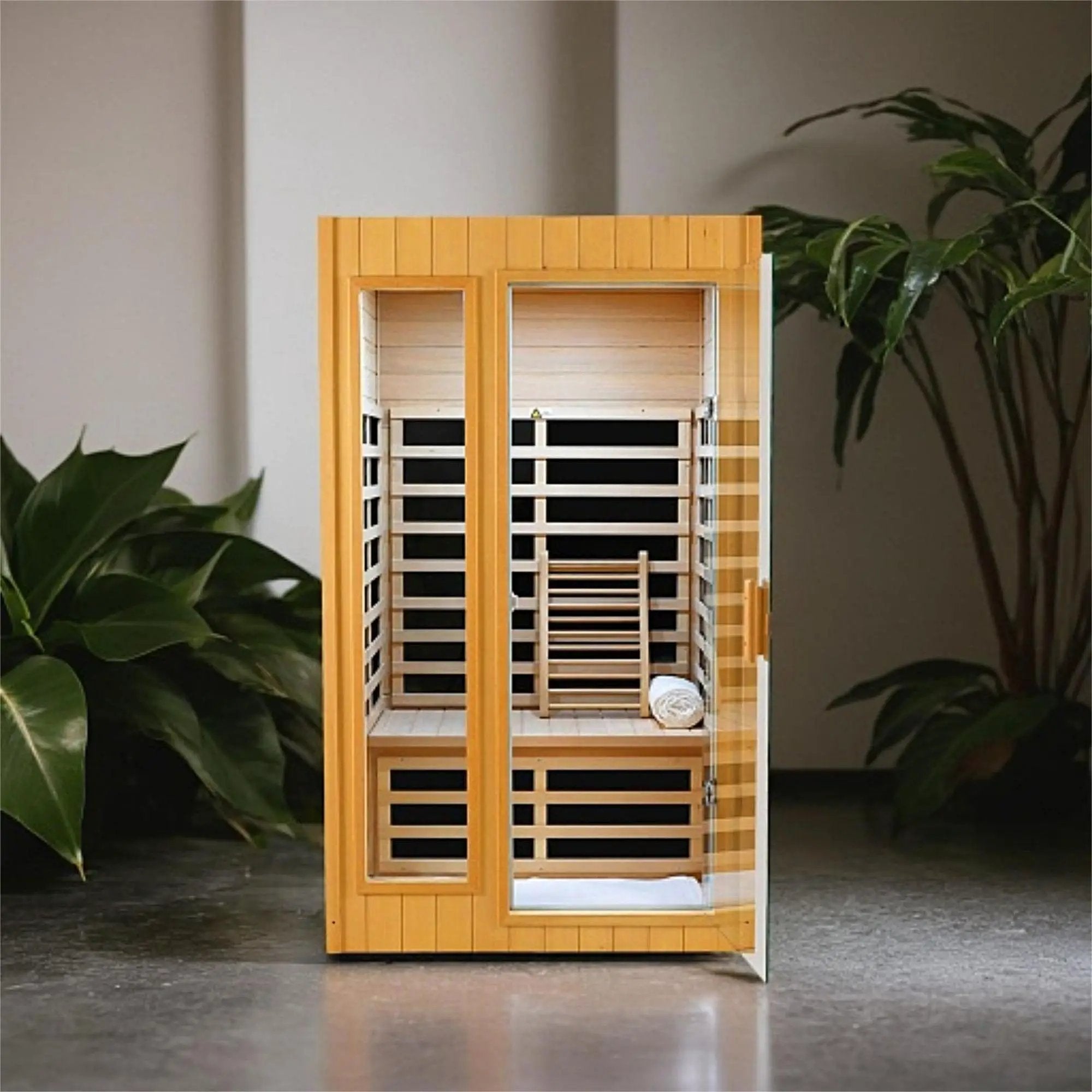 Hemlock Two-person far infrared roof embedded indoor sauna room by HouseOfZazla