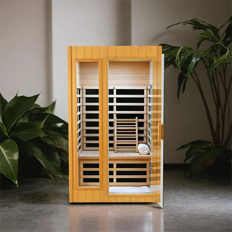Hemlock Two-person far infrared roof embedded indoor sauna room by HouseOfZazla