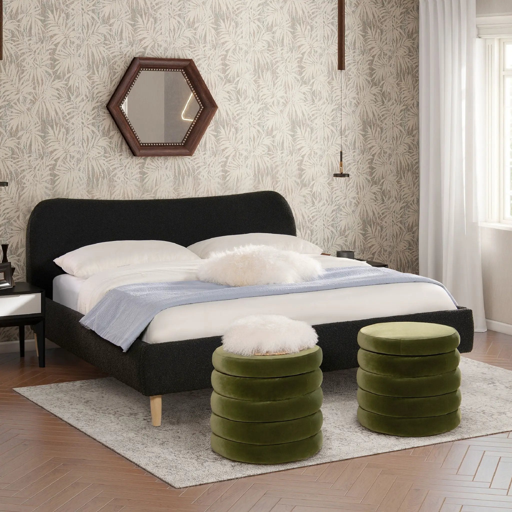 Roman - Curved Headboard Upholstered Platform Bed by HouseOfZazla