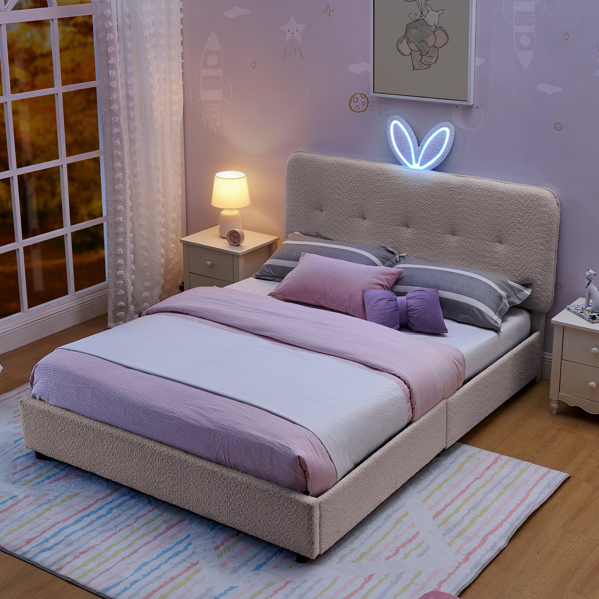 Full Size Kids Upholstered Bed with Oversized Rabbit Ear Headboard by HouseOfZazla