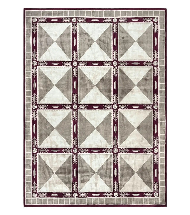 Indo Tibetan Rug 10x14, Nepali Carpet, Large Soft Wool Area Rug, Olive Tan Maroon, Contemporary Rug 10 x 14 ft Living Room Rug, Handmade Rug by Jewel Rugs