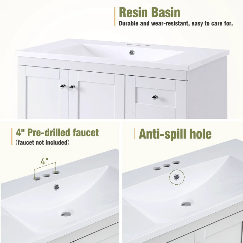 Shaker Free Standing Bathroom Vanity Cabinet With Sink, Soft Close Drawers, Soft Close Doors by HouseOfZazla