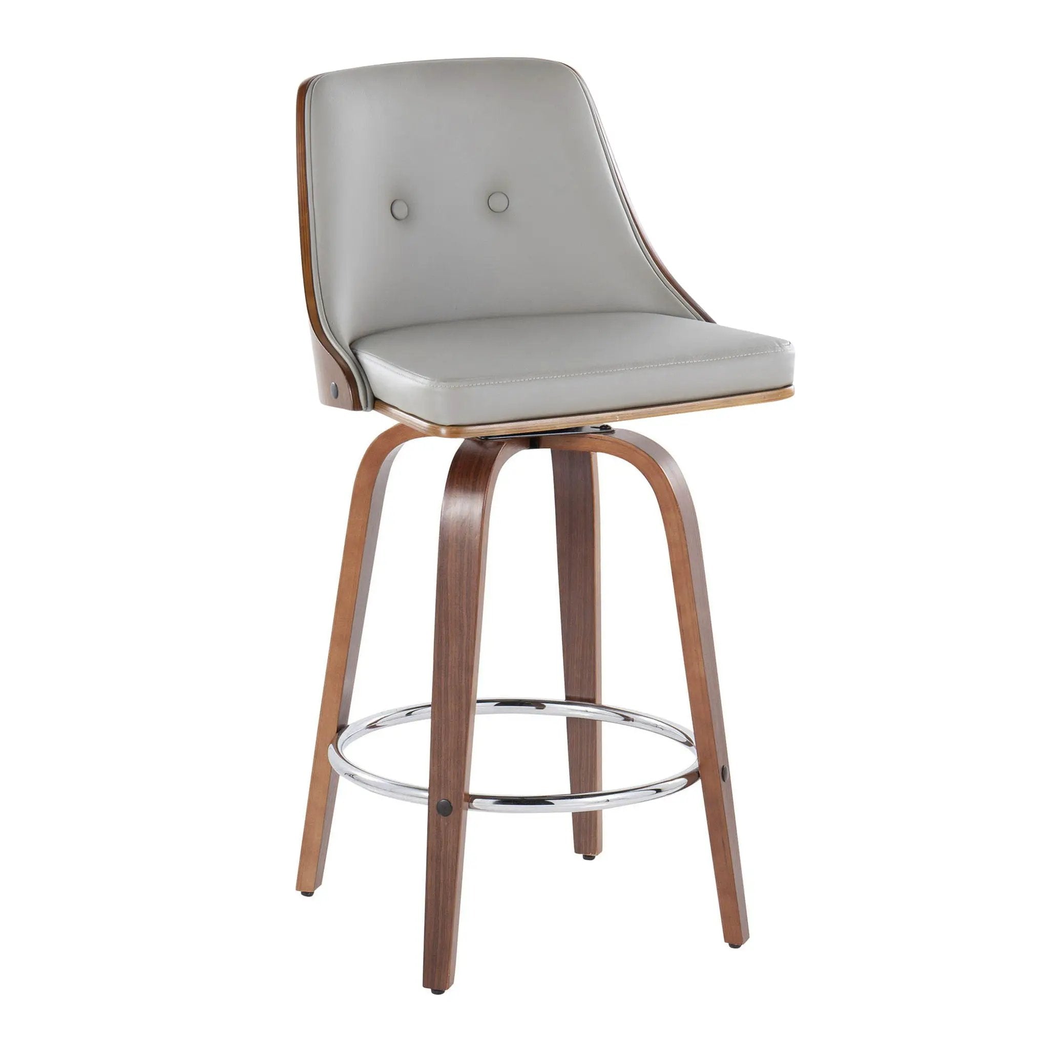 Gianna - Mid-Century Modern Fixed Height Stool With Swivel With Round Footrest (Set of 2) by HouseOfZazla