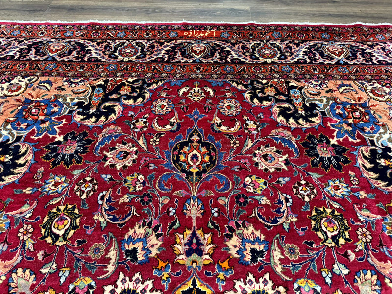 Red Persian Mashad Rug 10x13 - Floral Medallion Signed By Masterweaver by Jewel Rugs
