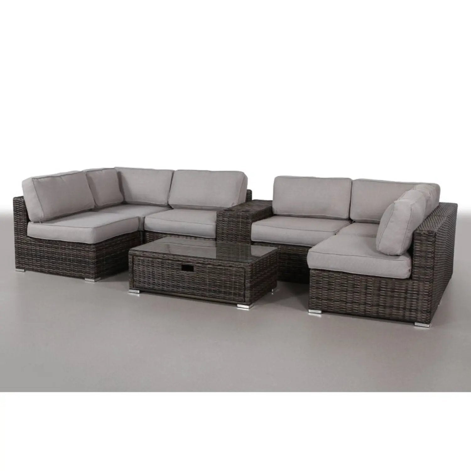 Elegant 4 Person Wicker Patio Seating Set With Cushions And Glass Top Table by HouseOfZazla