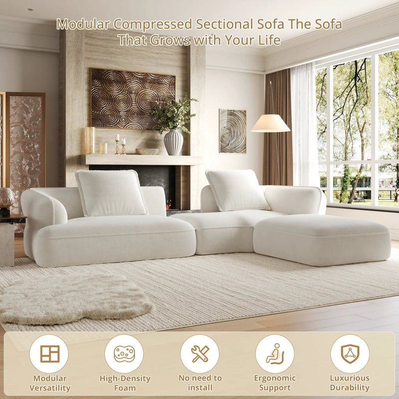 122" Modern L-Shaped Sectional Sofa with High-Density Foam and Chaise Lounge by HouseOfZazla