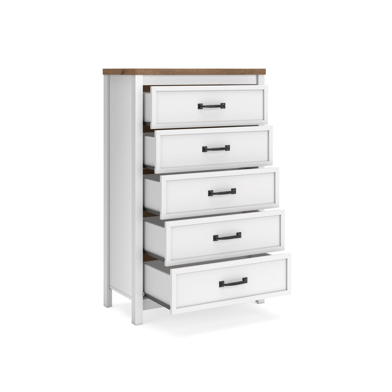 Kerisden - Five Drawer Chest - White / Brown, photo 3 of 7