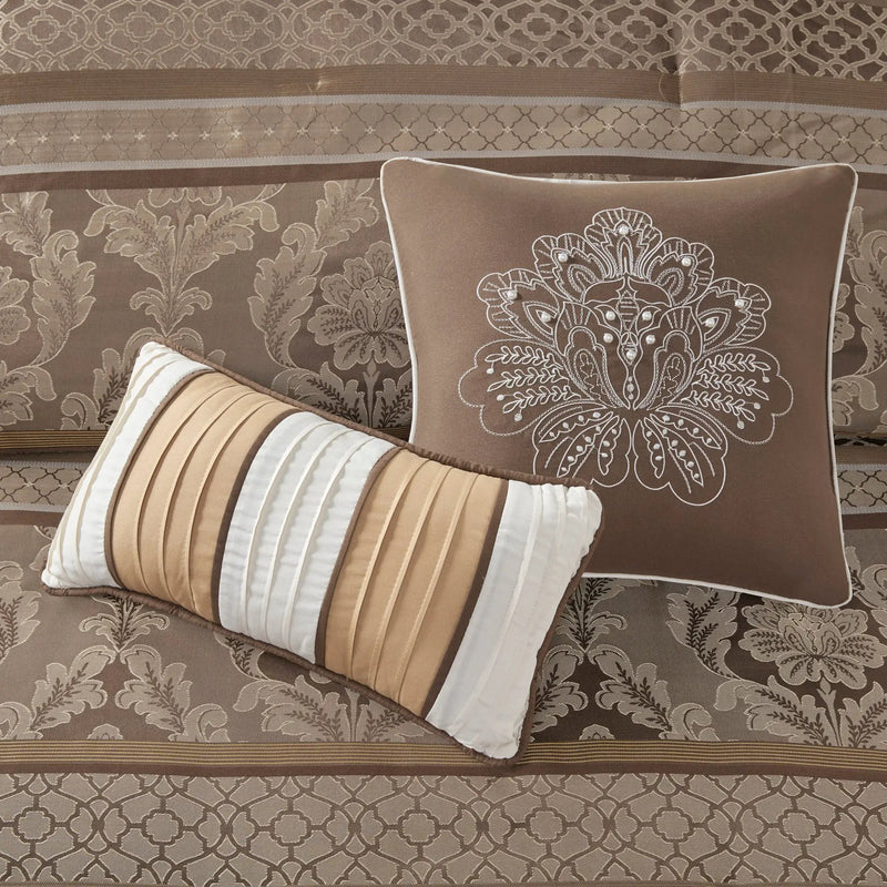 7 Piece Jacquard Comforter Set - Brown/Gold Cal King by HouseOfZazla