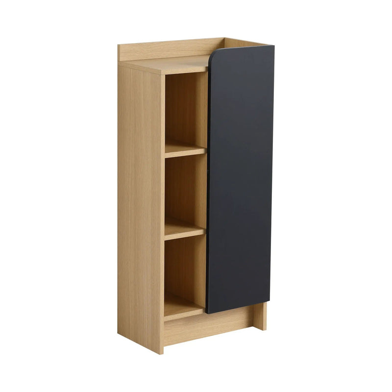 Freestanding Bathroom Side Cabinet, Narrow Storage Cabinet With Single Door & 3 Tier Open Shelves - Black / Light Oak / White by HouseOfZazla