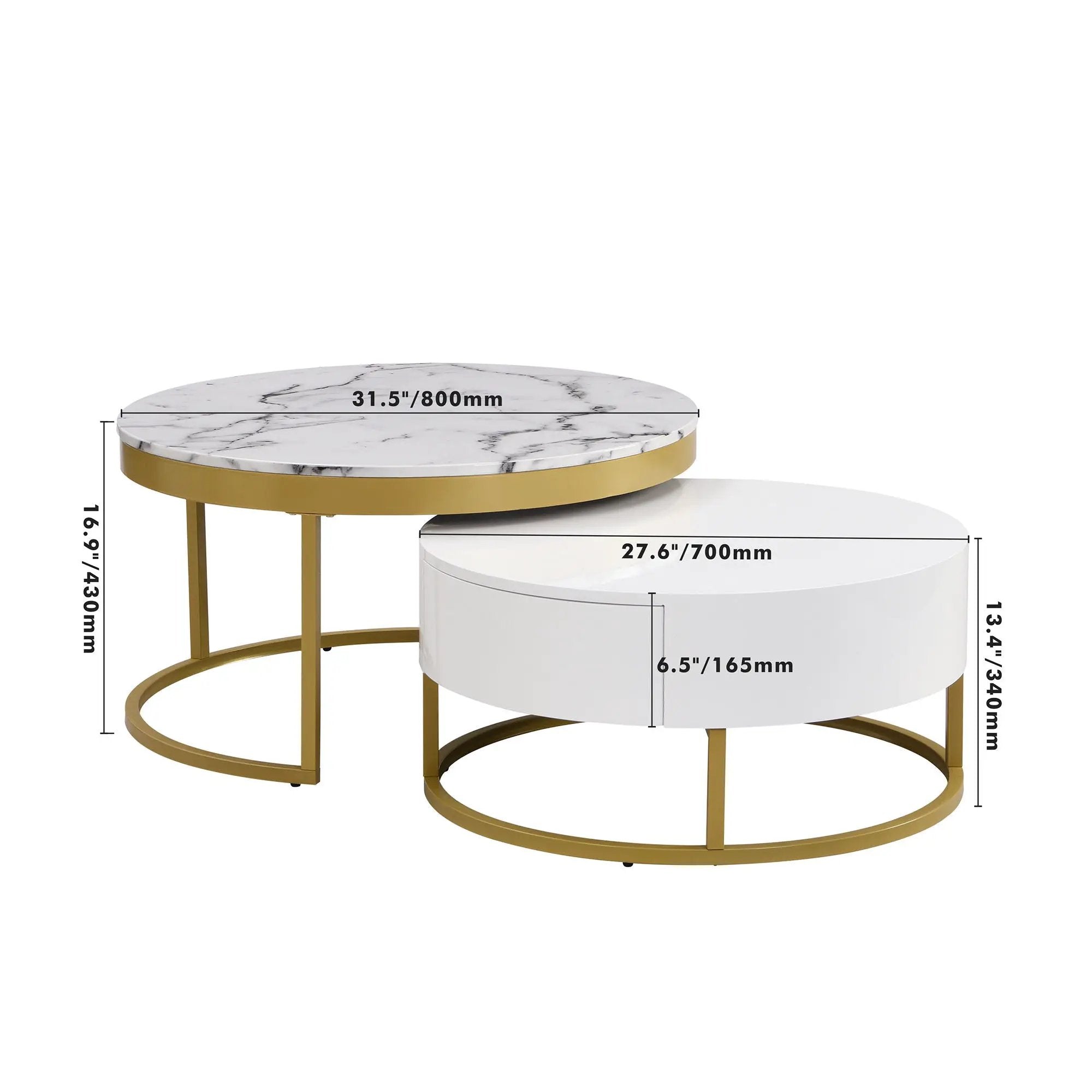 Round Nesting Coffee Table With Drawers - Golden / White by Unique Piece Furniture