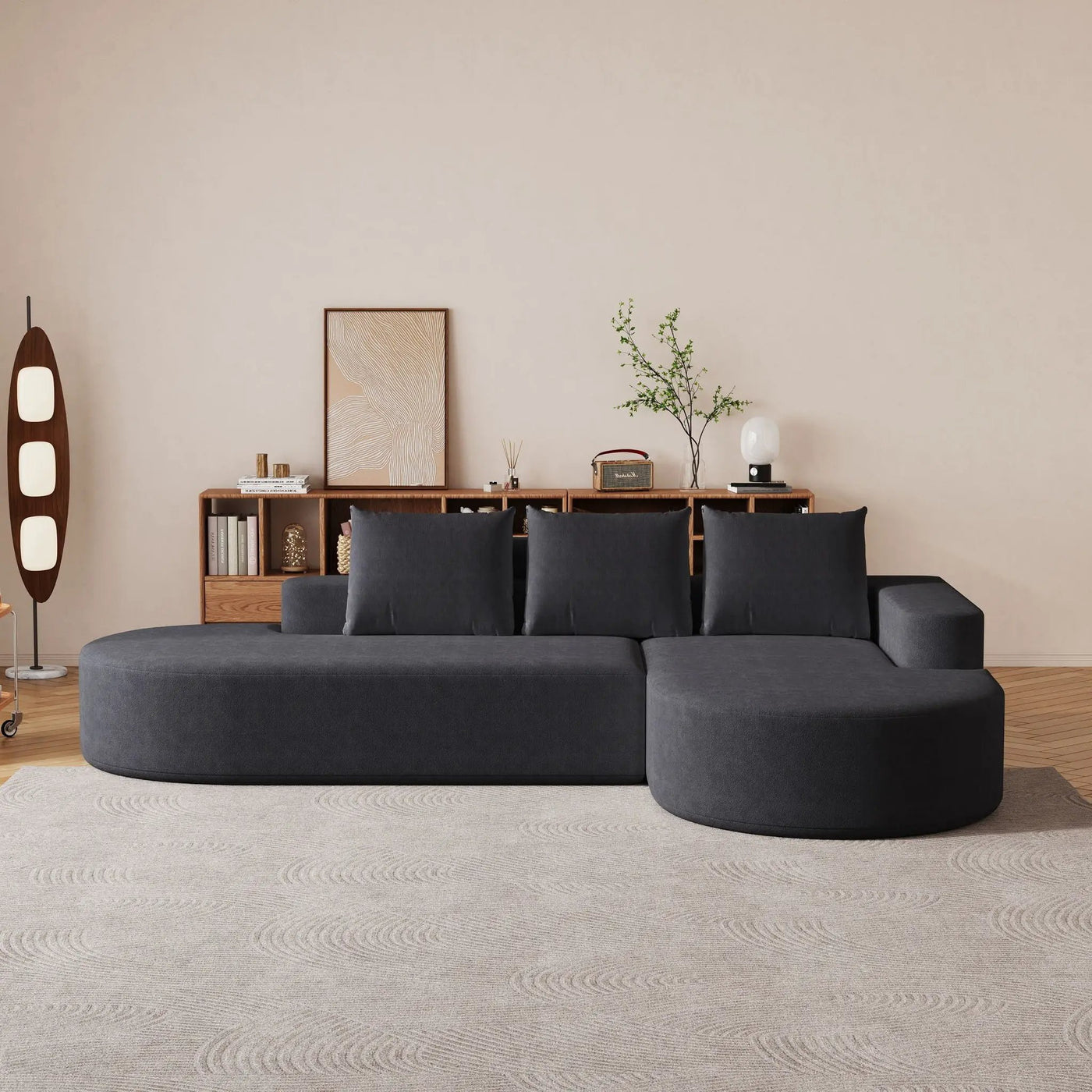 Modern Curved Sofa, L-Shaped Modular Sectional Set With 3 Pillows by HouseOfZazla