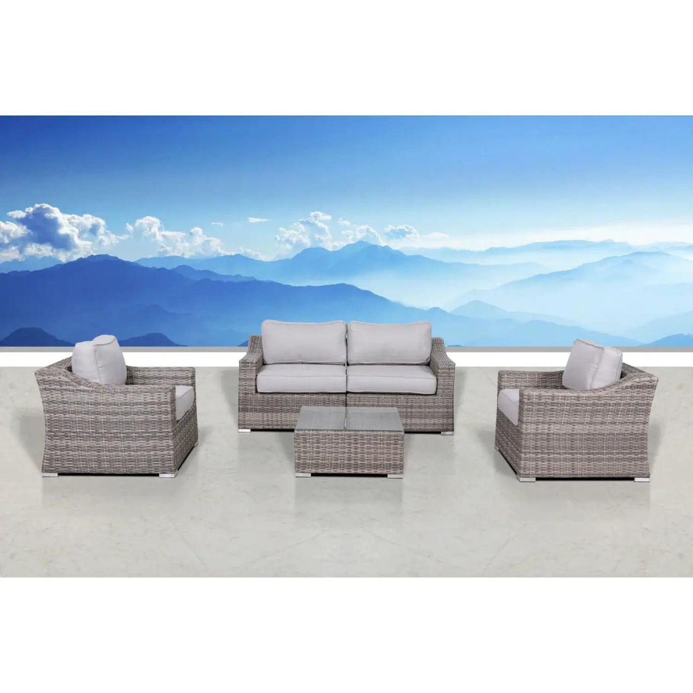 Outdoor Wicker Conversation Set With Cushions, All Weather by Unique Piece Furniture