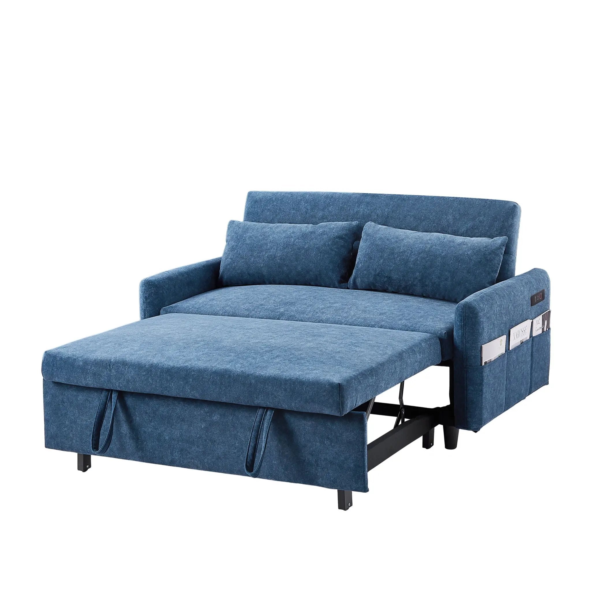 Pull Out Sleep Sofa Bed Loveseats Sofa Couch With Adjsutable Backrest, Storage Pockets, 2 Soft Pillows, USB Ports For Living Room, Bedroom, Apartment, Office by HouseOfZazla
