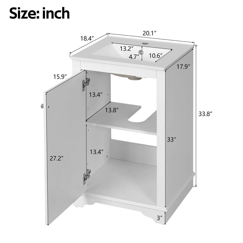 Bathroom Vanity With Sink, Freestanding Single Cabinet Set, Soft Close Door, Adjustable Shelf by Unique Piece Furniture