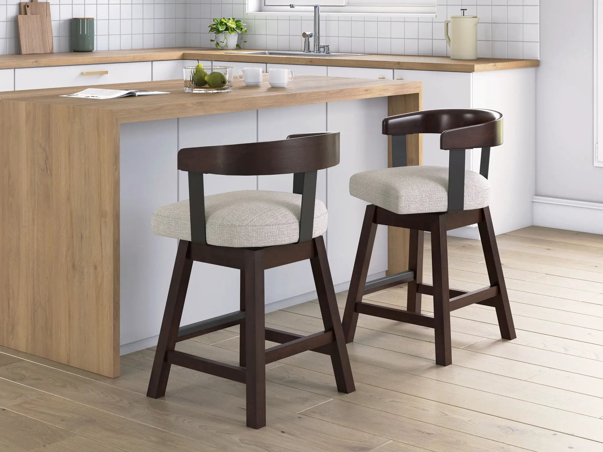 Haddigan - Upholstered Swivel Barstool (Set of 2) - Dark Brown by Unique Piece Furniture